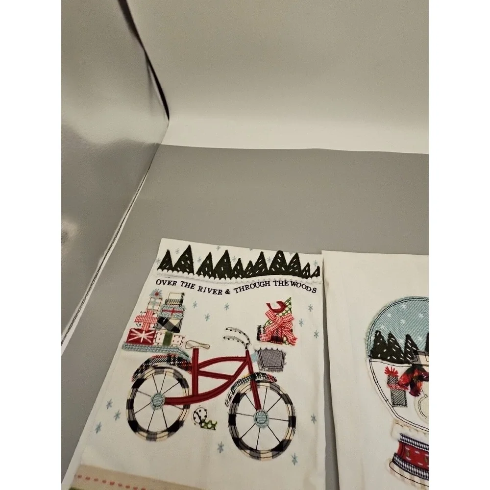 Glory Haus Christmas Themed Embroidered Tea Towels Lot Of 2